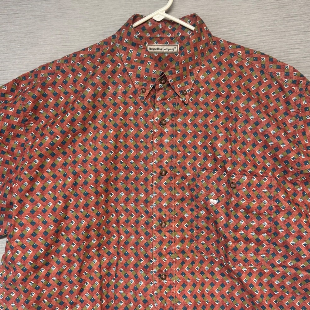 Vtg NOS Bugle Boy Mens 90s Geometric Print Short Sleeve Shirt Sz Large Boxy Red - Picture 5 of 8